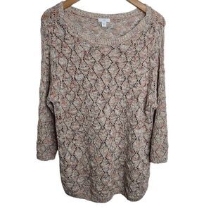 J.Jill Women’s Size M Textured‎ Pebble Diamond Pointelle Knit Pullover Sweater